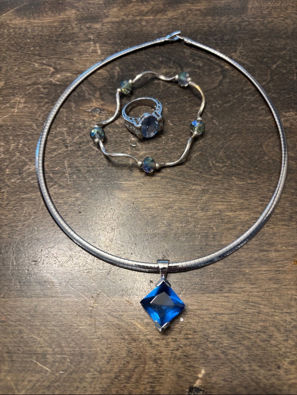 Lia Sophia Silver-Tone Necklace and Bracelet Set with Blue Crystal Pendant